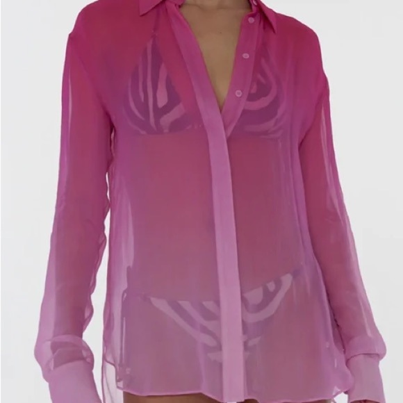 NWT Rat & Boa Diaz Sheer Pink Button Down Long Sleeve Blouse Top Medium - Picture 8 of 10